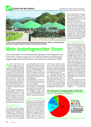 TECHNIK UND NEUE ENERGIE A uf den ersten Blick tat sich 2014 wenig in der nord- rhein-westfälischen Biogas- branche.