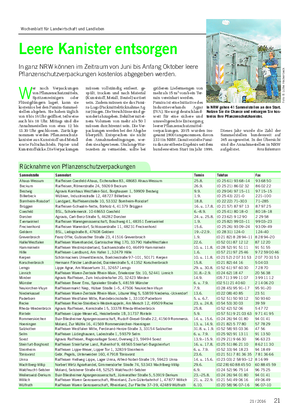PFLANZE Leere Kanister entsorgen In ganz NRW können im Zeitraum von Juni bis Anfang Oktober leere Pflanzenschutzverpackungen kostenlos abgegeben werden.