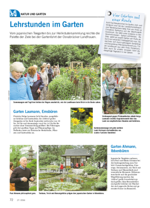 NATUR UND GARTEN Lehrstunden im Garten Vom japanischen Teegarten bis zur Heilkräutersammlung reichte die Palette der Ziele bei der Gartenfahrt der Osnabrücker Landfrauen.
