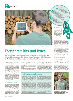 Wochenblatt für Landwirtschaft und LandlebenSTARTKLAR Förster mit Bits und Bytes Das Volumen von Holzpoltern zu berechnen war bisher umständlich, der Holzhandel intransparent.