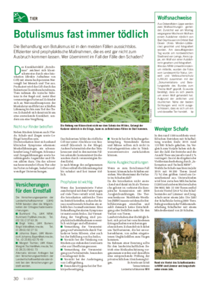 Wochenblatt für Landwirtschaft und LandlebenTIER Botulismus fast immer tödlich Die Behandlung von Botulismus ist in den meisten Fällen aussichtslos.
