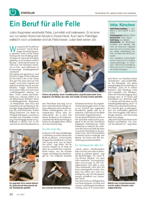 Wochenblatt für Landwirtschaft und LandlebenSTARTKLAR Ein Beruf für alle Felle Julian Kappmeier verarbeitet Pelze, Lammfell und Lederwaren.