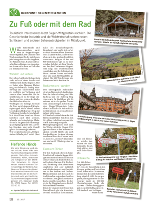 Wochenblatt für Landwirtschaft und LandlebenBLICKPUNKT SIEGEN-WITTGENSTEIN Zu Fuß oder mit dem Rad Touristisch Interessantes bietet Siegen-Wittgenstein reichlich.