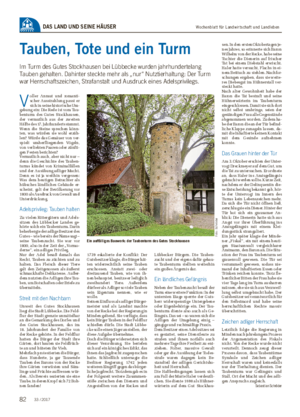 Wochenblatt für Landwirtschaft und LandlebenDAS LAND UND SEINE HÄUSER Tauben, Tote und ein Turm Im Turm des Gutes Stockhausen bei Lübbecke wurden jahrhundertelang Tauben gehalten.