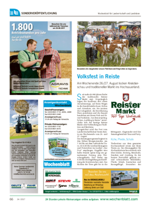 Wochenblatt für Landwirtschaft und LandlebenSONDERVERÖFFENTLICHUNG 24 Stunden private Kleinanzeigen online aufgeben: www.