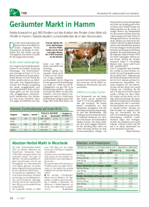 Wochenblatt für Landwirtschaft und LandlebenTIER Geräumter Markt in Hamm Breite Auswahl an gut 360 Rindern auf der Auktion der Rinder-Union West eG (RUW) in Hamm / Gebote deutlich zurückhaltender als in den Vormonaten D ie 250.