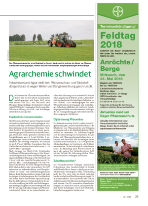 PFL ANZE ■ Agrarchemie schwindet Industrieverband Agrar stellt fest: Pflanzenschutz- und Stickstoff- düngerabsatz ist wegen Wetter und Düngeverordnung geschrumpft.