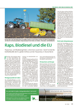 TECHNIK UND NEUE ENERGIE ■ Raps, Biodiesel und die EU Rapsanbau und Biodiesel gehören untrennbar zusammen.