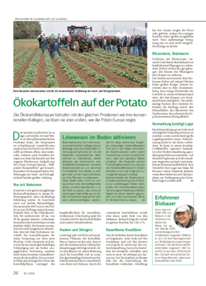 Ökokartoffeln auf der Potato Die Ökokartoffelanbauer kämpfen mit den gleichen Problemen wie ihre konven- tionellen Kollegen, sie lösen sie aber anders, wie die Potato Europe zeigte.