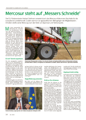 Mercosur steht auf „Messers Schneide“ Der EU-Parlamentarier Herbert Dorfmann erwartet durch das Mercosur- Abkommen Nachteile für die europäische Landwirtschaft.