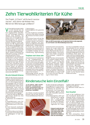 TIER ■ Zehn Tierwohlkriterien für Kühe Das Projekt „Q Check“ soll Kuhwohl messbar machen.