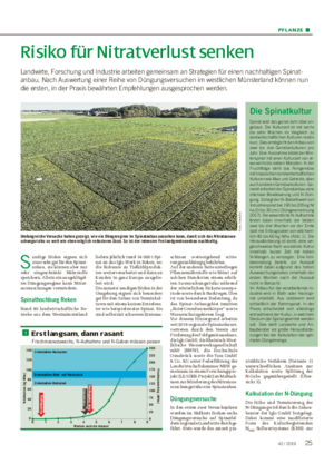 PFL ANZE ■ Risiko für Nitratverlust senken Landwirte, Forschung und Industrie arbeiten gemeinsam an Strategien für einen nachhaltigen Spinat­ anbau.