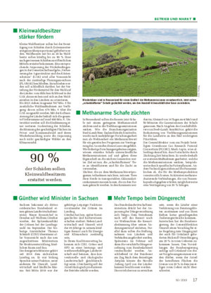 BETRIEB UND MARKT ■ ■ Methanarme Schafe züchten In Neuseeland sollen die Bauern jetzt Scha- fe mit einem geringeren Methanausstoß züchten und so die Treibhausgasemissionen senken.