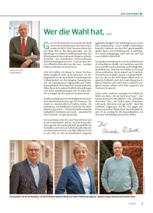 AUF EIN WORT ■ Sie bewerben sich um die Nachfolge von WLV-Präsident Johannes Röring (von links): Hubertus Beringmeier, Susanne Schulze Bockeloh und Joachim Pehle.