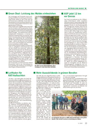 BETRIEB UND MARKT ■ ■ Grean Deal: Leistung des Waldes einbeziehen Die Leistungen und Potenziale einer nach- haltigen Waldbewirtschaftung und Holznut- zung sollten stärker in den Green Deal der EU-Kommission einfließen.