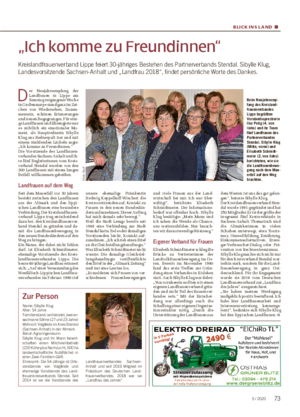BLICK INS L AND ■ „Ich komme zu Freundinnen“ Kreislandfrauenverband Lippe feiert 30-jähriges Bestehen des Partnerverbands Stendal.