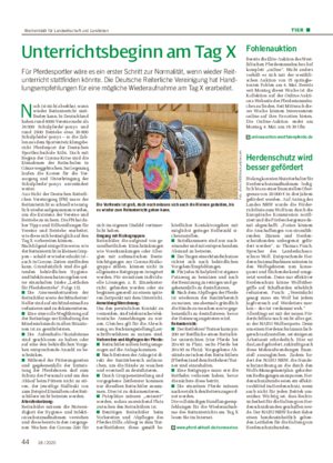 TIER ■ Unterrichtsbeginn am Tag X Für Pferdesportler wäre es ein erster Schritt zur Normalität, wenn wieder Reit- unterricht stattfinden könnte.