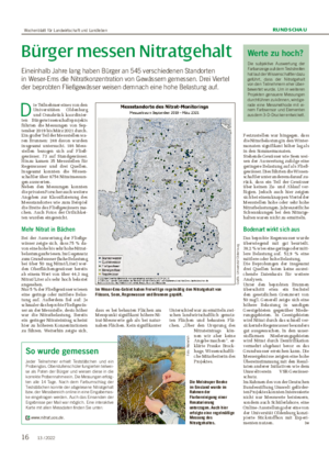 RUNDSCHAU Bürger messen Nitratgehalt Eineinhalb Jahre lang haben Bürger an 545 verschiedenen Standorten in Weser-Ems die Nitratkonzentration von Gewässern gemessen.