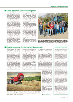 INDUSTRIE UND WIRTSCHAFT ■ Valtra-Traktor an Gewinner übergeben In ihrem jährlichen Gewinnspiel haben die Agrartitel des Land- wirtschaftsverlages Münster, un- ter anderem das Wochenblatt, top agrar und profi, einen Trak- tro vom Typ Valtra N155e Versu verlost.