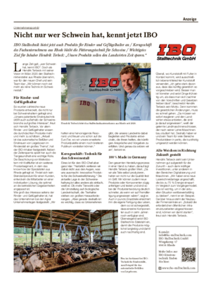 Anzeige Nicht nur wer Schwein hat, kennt jetzt IBO IBO Stalltechnik bietet jetzt auch Produkte für Rinder- und Geflügelhalter an / Kerngeschäft des Fachunternehmens aus Rhede bleibt die Fütterungstechnik für Schweine / Wichtigstes Ziel für Inhaber Hendrik Terbeck: „Unsere Produkte sollen den Landwirten Zeit sparen.