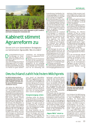 AKTUELLES 1343 / 2022 Kabinett stimmt Agrarreform zu Grünes Licht zum überarbeitetem Strategieplan zur Gemeinsamen Agrarpolitik.