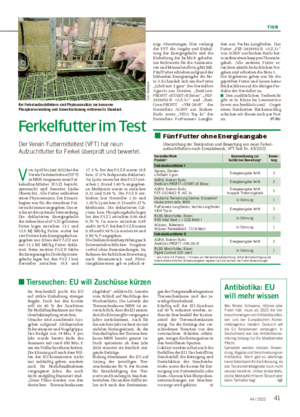 TIER 4144 / 2022 Ferkelfutter im Test Der Verein Futtermitteltest (VFT) hat neun Aufzuchtfutter für Ferkel überprüft und bewertet.